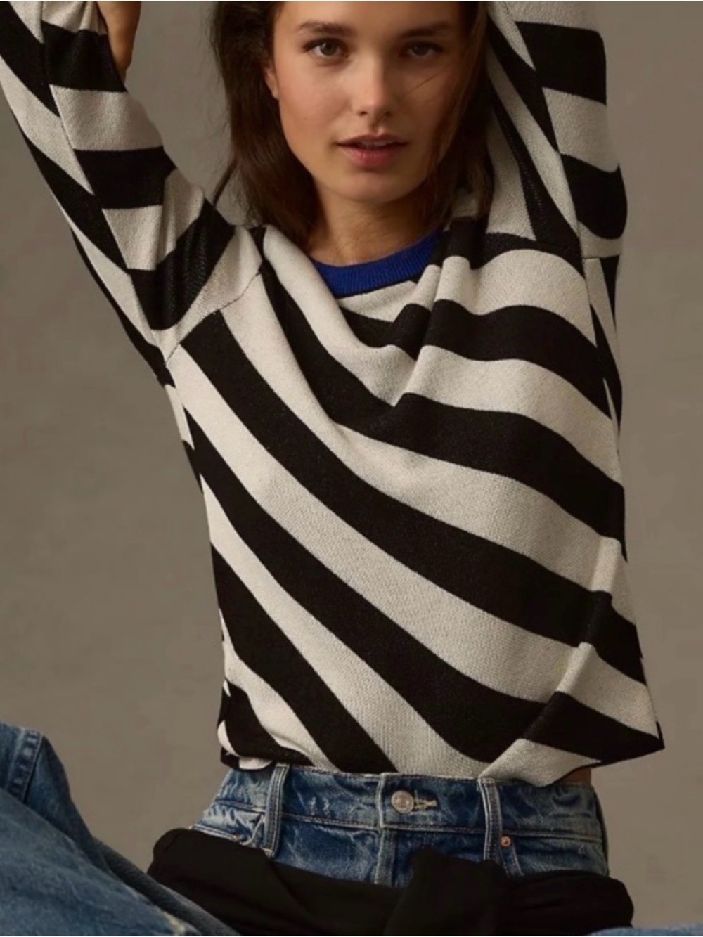 Maeve Black and White Bold-Stripe Crewneck Sweater